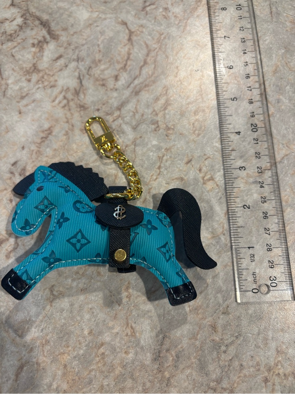 Louis Vuitton Teal Horse Keychain with Black Tail and Gold Hardware